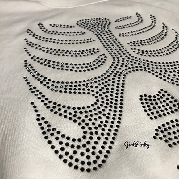 VS PINK BLING HALLOWEEN SWEATSHIRT WHITE & BLACK SKELETON RHINESTONE SIZE SMALL - Picture 4 of 9